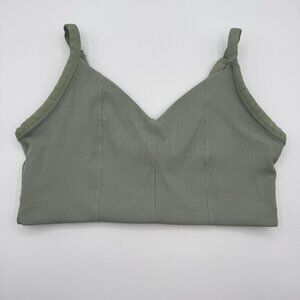 Offline By Aerie Sports Bra Crop Top XL Green Ribbed Adjustable Army Sage Olive